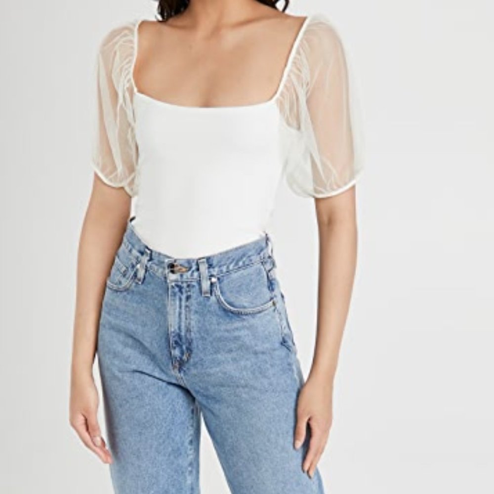 Free People Puff Sleeve Cami In White (Size L)